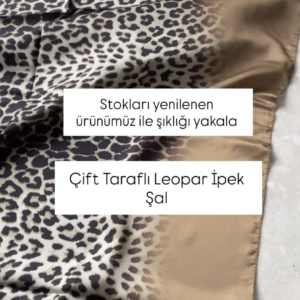Leopar çift taraflı ipek Şal -Camel